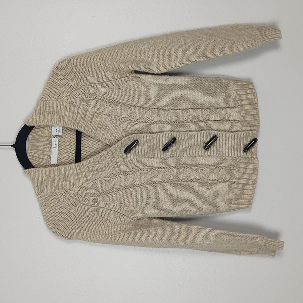 Cropped Cable Knit Cardigan Beige Tan Small Preppy Collegiate Neutral Clean Girl